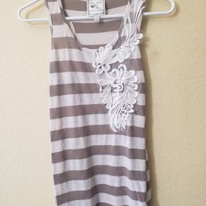 Pink rose striped‎ tank top brown/ cream S